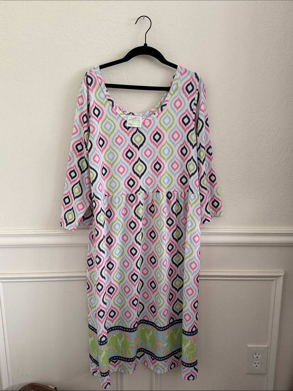 Lolly Wolly Doodle Pink, Green & Navy Geometric Midi Dress